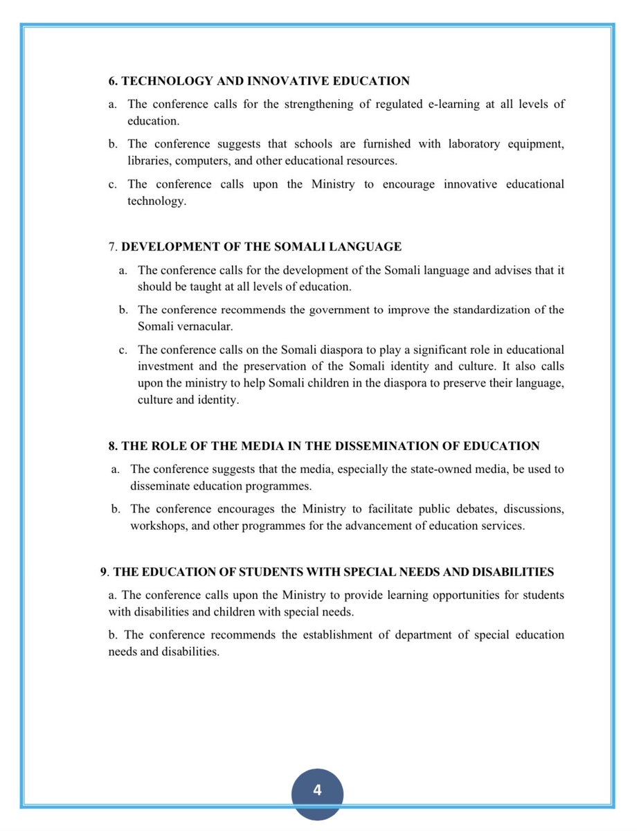 moechesomalia's tweet photo. The Communique of the National Education Conference held in Mogadishu - Somalia, from March 13-17, 2023. 

 #NEC2023 
#EducationForAll https://t.co/90Kj4iEMIO