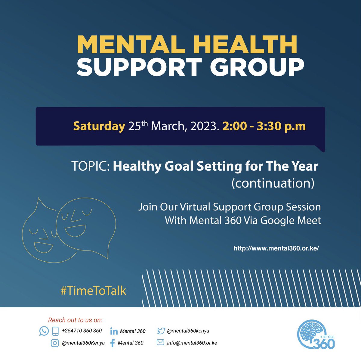 mental360kenya's tweet image. Setting goals helps trigger new behaviours, helps guides your focus &amp;amp; helps sustain that momentum in life. 
Join our #VirtualSupportGroup to explore the topic of setting goals to equip us for 2023 💫
Register through the link in our bio! 
#timetotalk #Nakujali #mental360kenya