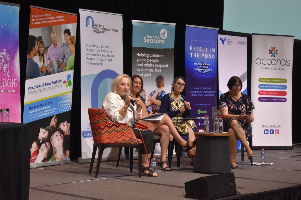 anzmha's tweet photo. Closing out day two of #CAMH23 is our keynote pan-shop on 'Early Intervention. How we define "Early" , what is working, what is missing" with @AnneHollonds, @DrNMilburn and Louise Grant, moderated by @LynOGrady. https://t.co/oi8ni6JAZG
