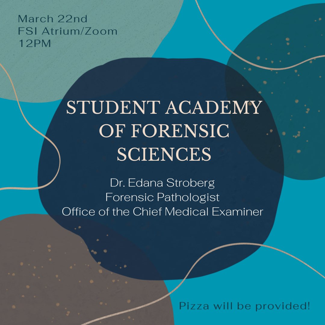 This meeting will feature Dr. Edana Stroberg, a Forensic Pathologist from the Office of the Chief Medical Examiner! She will discuss what she does as a pathologist and answer any questions you may have.