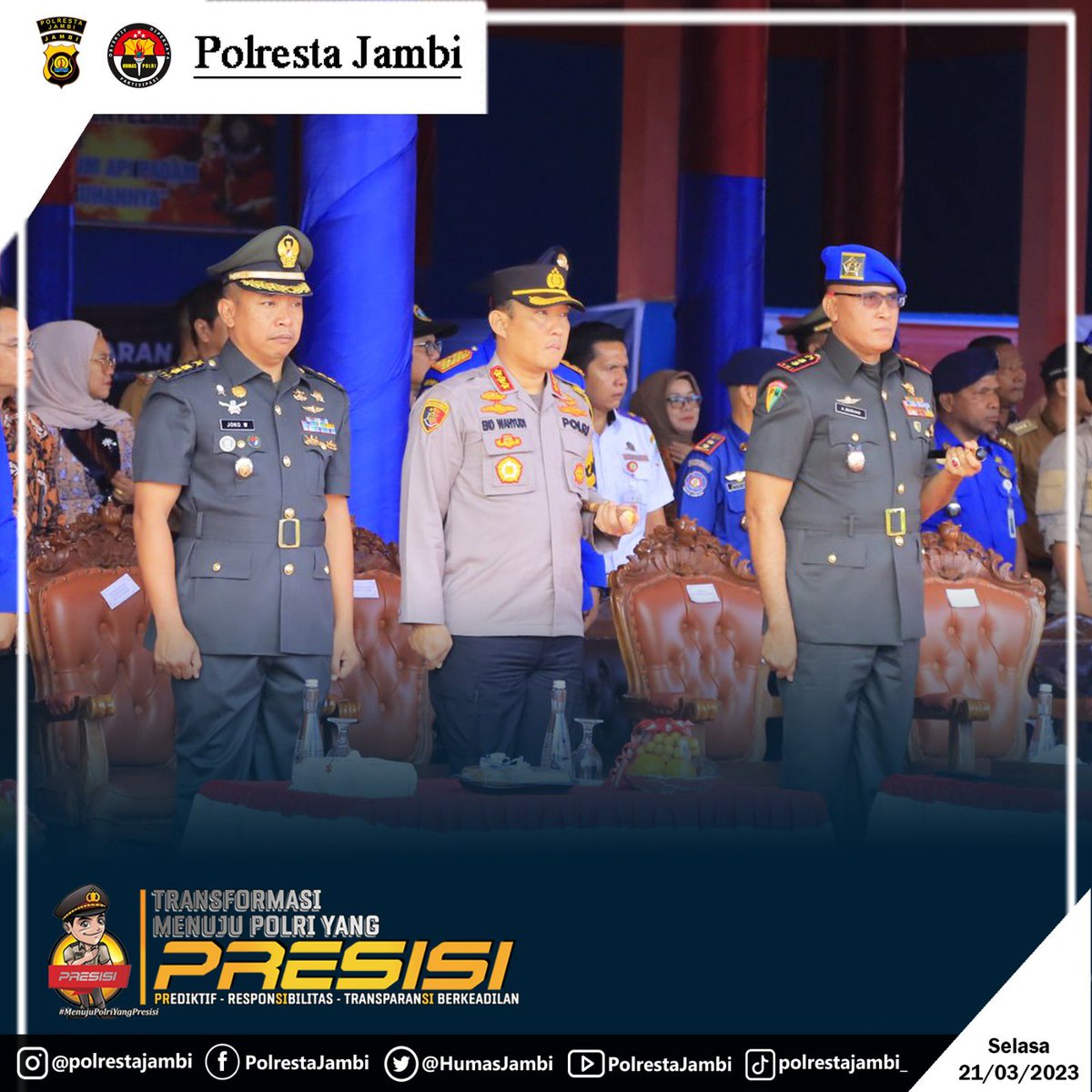 HumasJambi's tweet photo. Update Polresta Jambi
Kapolresta Jambi Menghadiri Undangan Upacara Hut Damkar Ke 104 Tahun 2023
Selasa 21 Maret 2023
#damaiindonesia
#polrestajambi
#jambiterkini
#jambiupdate
#jambiviral
#divisihumaspolri
@kapolrestajambi
@Poldajambi1 https://t.co/O07JNHm6EV