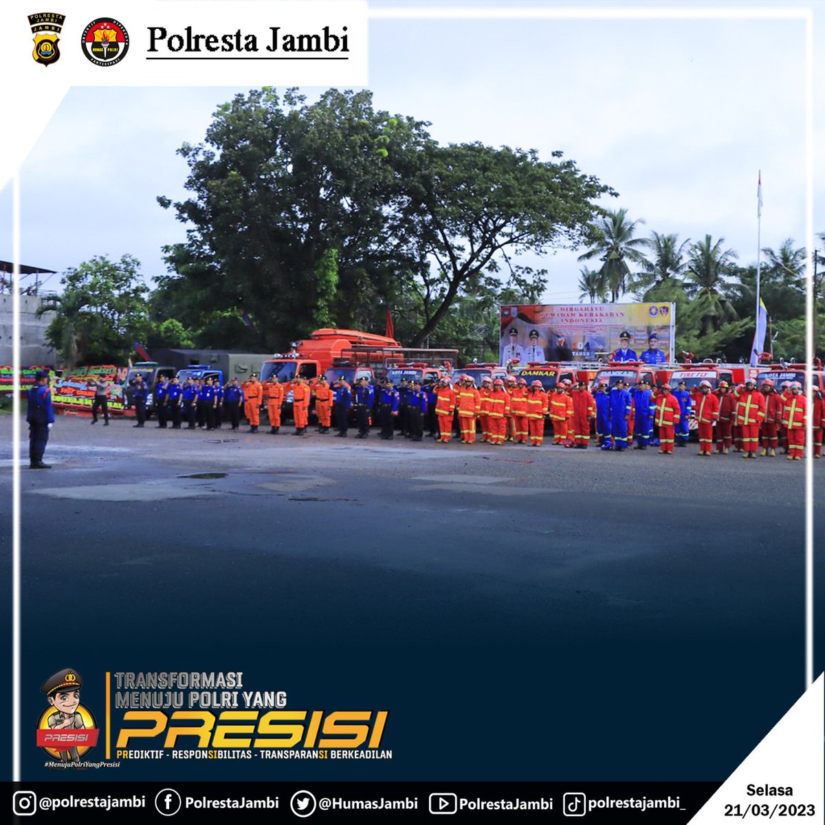HumasJambi's tweet photo. Update Polresta Jambi
Kapolresta Jambi Menghadiri Undangan Upacara Hut Damkar Ke 104 Tahun 2023
Selasa 21 Maret 2023
#damaiindonesia
#polrestajambi
#jambiterkini
#jambiupdate
#jambiviral
#divisihumaspolri
@kapolrestajambi
@Poldajambi1 https://t.co/O07JNHm6EV
