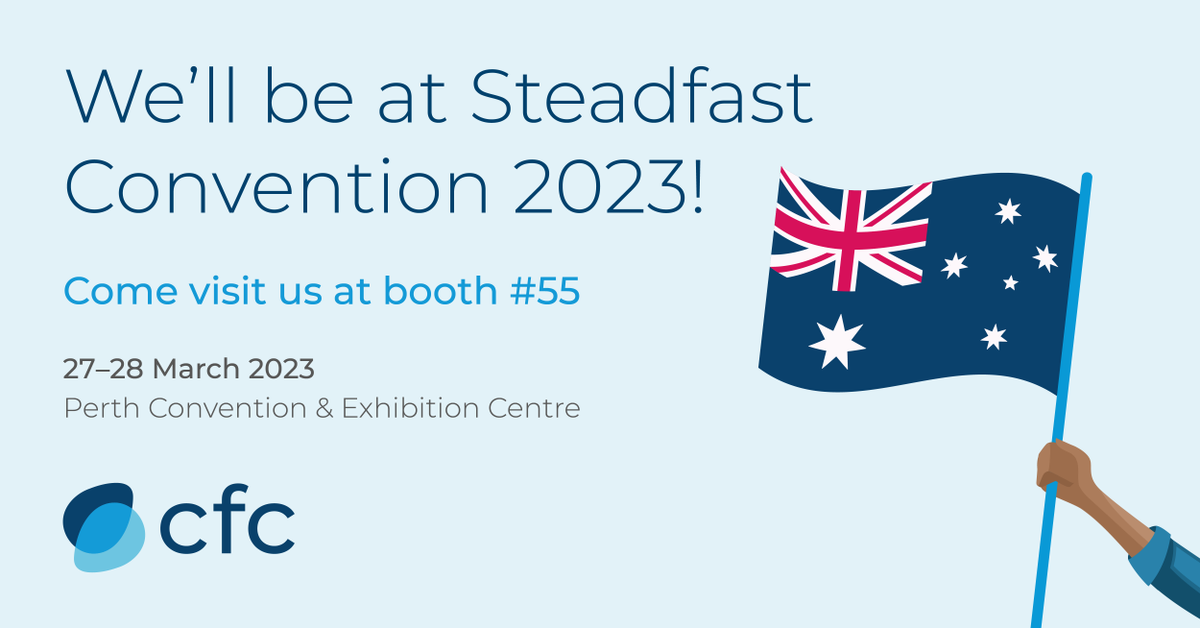 Calling all Australian brokers, look out for us at Steadfast! For the first time CFC will be headed to Perth, Australia to join the Steadfast Convention 2023🎉🇦🇺. Make sure to stop by booth #55 if you're attending & chat with CFCers Philippa Berry, Rocky Ruperto, and Harry Hill!