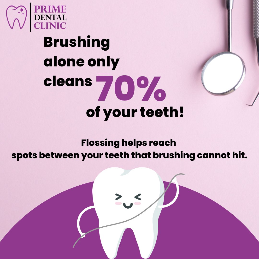 Just a reminder that your routine brushing is NOT enough to clean your teeth!

So don’t miss out on daily flossing to clean your teeth inside out 😀
.
.
#primedentalclinic #dentalclinic #oralhealthindia #dentalhealthindia #oralhygiene #flossing #brushing #dentalhygiene