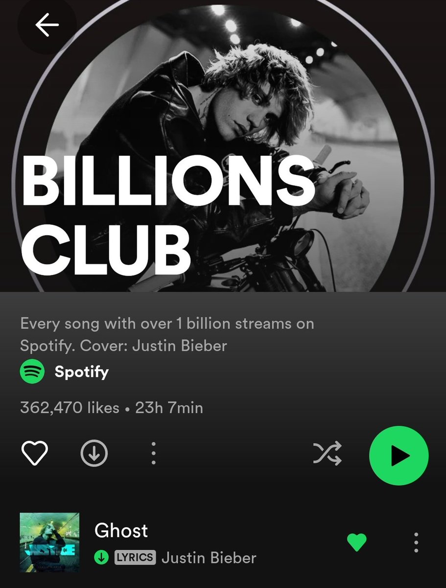 World Music Awards on X: #justinbieber's #Ghost has surpassed 1 Billion  streams on Spotify! The Superstar extends his record for most songs with  over 1 Billion streams in Spotify history (13)!💪🥇💥1⃣🅱️🎧❌1⃣3⃣🎶🐐👑💚  🎧