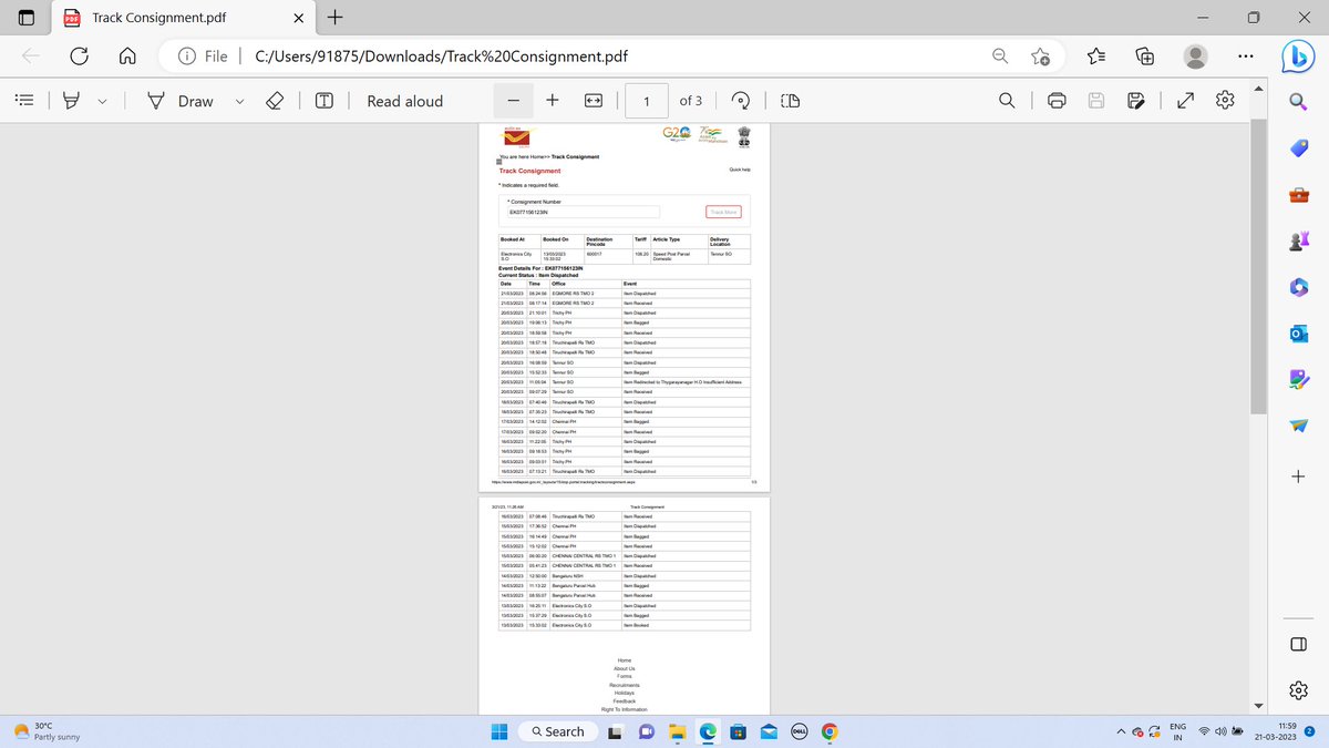 sragavan4's tweet photo. @IndiaPostOffice a speedpost sent to me from Bengalur is repeatedly shuttling between Chennai and Tiruchirapalli because PIN code was given as 620017 in stead of 600017 though address given correctly Even after I informed indiapost about mistake in PIN code no manual intervention https://t.co/zooU8myeF6