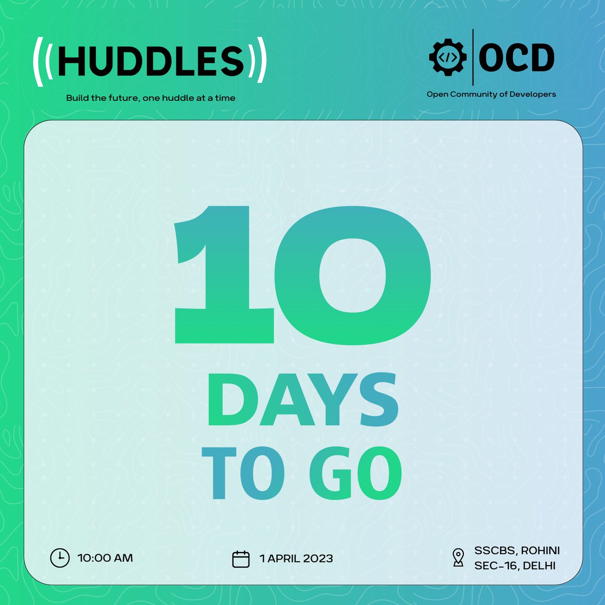 OCD_India's tweet photo. Only 🔟 DAYS TO GO !!!
We are excited to see you all for #Huddles by OCD India Meetup on 1st April.
Register here: https://t.co/SRhotEae1y
#OCDIndia #Jetbrains #Deepfence #Hackcbs #Tech #Meetup #OpenSource https://t.co/vufuixnxWL