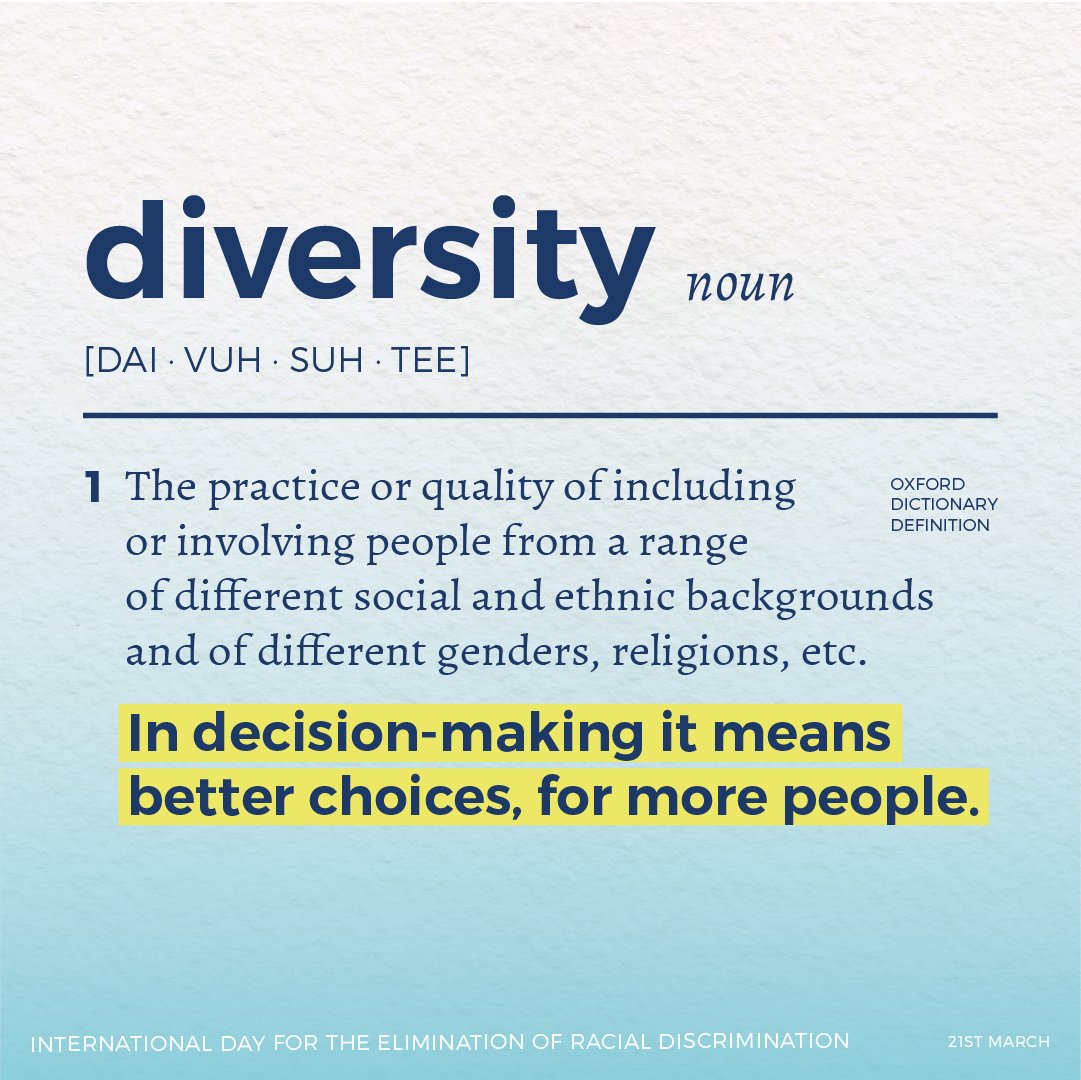 EWOB_'s tweet photo. Diversity means different stories, different cultures, different visions and, ultimately, different inputs.

In decision-making it leads to better choices, for more people.

#FightRacism https://t.co/nv2yMJzy2L