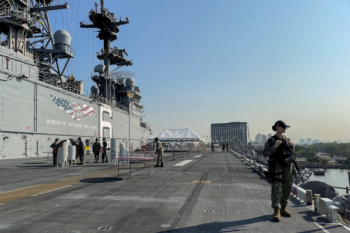 The USS America (LHA-6) amphibious assault ship docked at a port in Manila on Tuesday, March 21. Photos by Adrian Portugal/Reuters