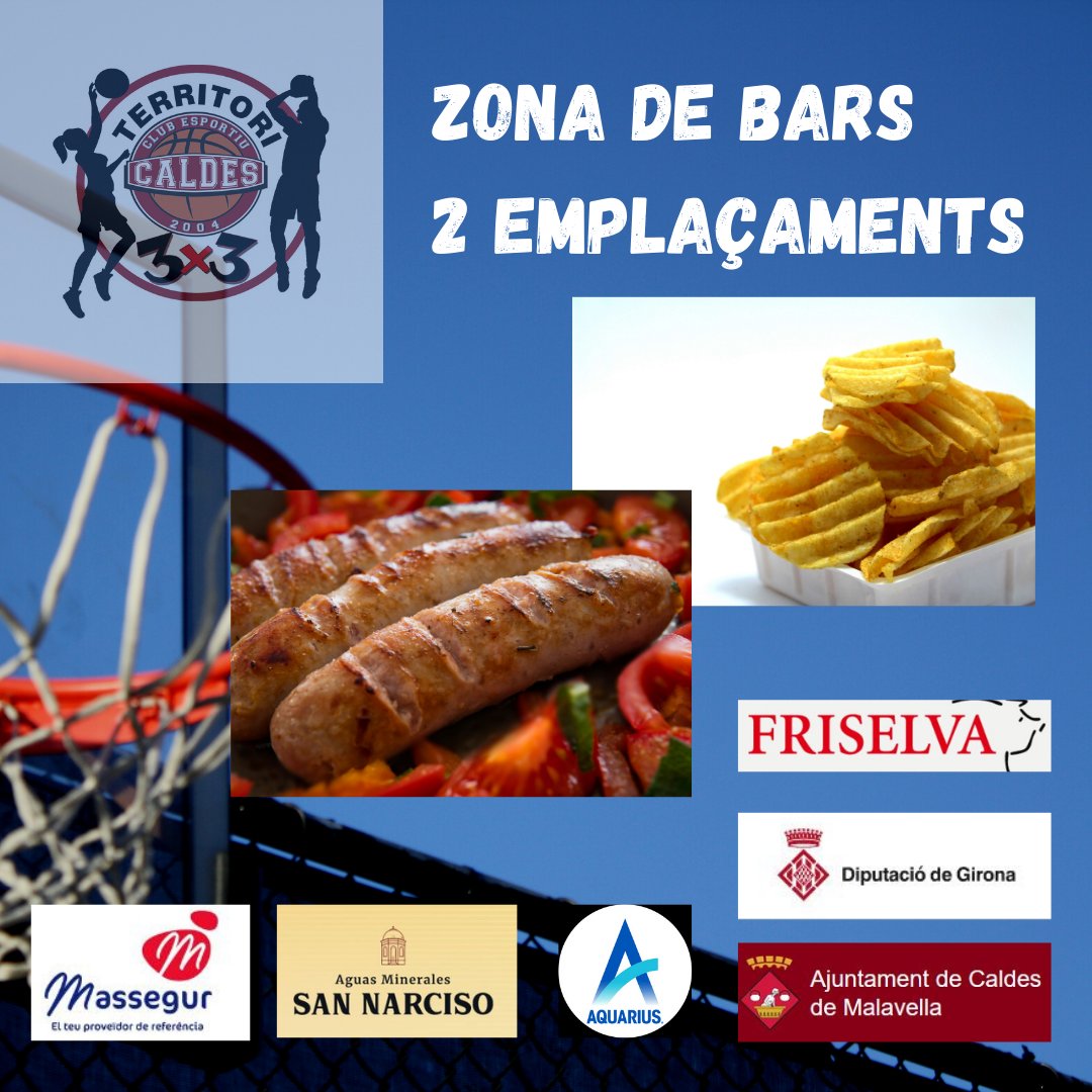 3x3Caldes's tweet photo. Dues zones de bar, entrepans freds i calents! El diumenge 26 de Març no passareu gana al @3x3 https://t.co/YJj5aBdBr8