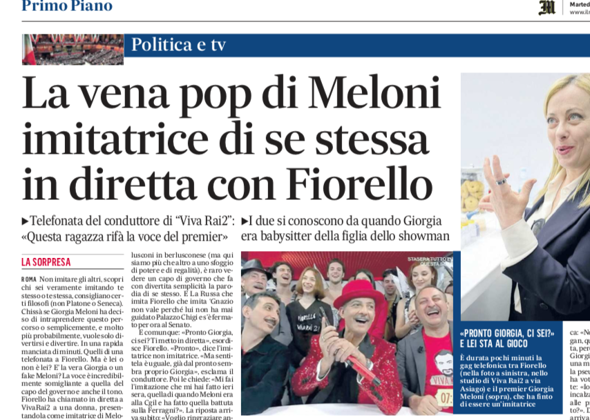 zeropregi's tweet photo. Immenso @Fiorello che nel momento dell'attacco del governo Meloni a coppie gay che ricorrono alla GPA, con tanto di carcere, chiama in trasmissione Meloni per un momento simpatia. Grasse risate, viva Rai 2. https://t.co/Ox0nBiBy0s