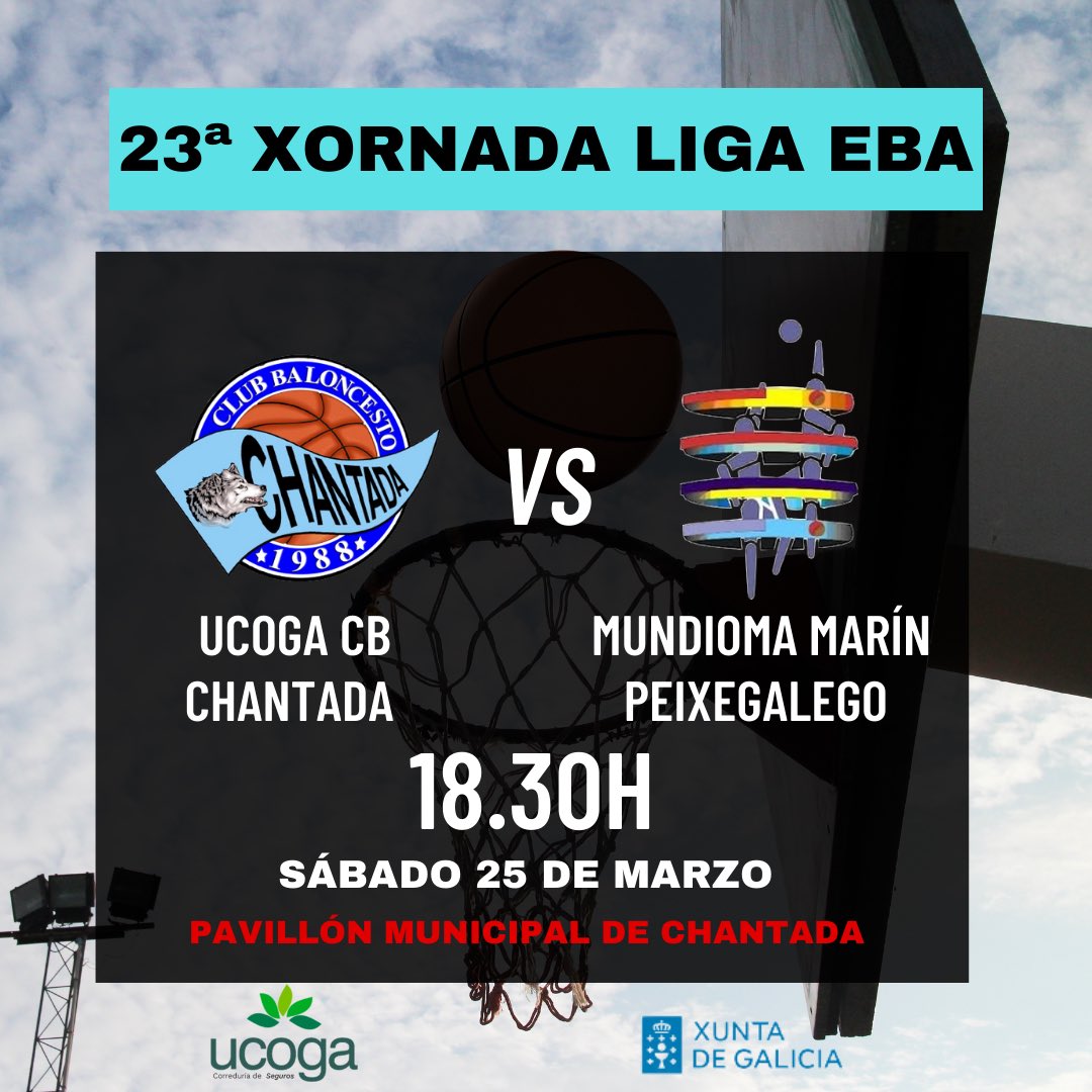 Ucoga Seguros CB Chantada (@ucogacbchantada) on Twitter photo Este partido defínese só:
🔴<a href="/UcogaCBChantada/">Ucoga Seguros CB Chantada</a> 🆚 Marín Peixegalego 🔵
📅 Sábado 25 de marzo
🕡 18.30h
📍 Pavillón Mun. de #Chantada
Pedímosvos que veñades con roupa vermella 🔴 e que cheguedes con antelación. Que a grada vermella vibre! 💪🏼
#imoslobos🐺
#enchámolopavillón🏟️ Este partido defínese só:
🔴<a href="/UcogaCBChantada/">Ucoga Seguros CB Chantada</a> 🆚 Marín Peixegalego 🔵
📅 Sábado 25 de marzo
🕡 18.30h
📍 Pavillón Mun. de #Chantada
Pedímosvos que veñades con roupa vermella 🔴 e que cheguedes con antelación. Que a grada vermella vibre! 💪🏼
#imoslobos🐺
#enchámolopavillón🏟️