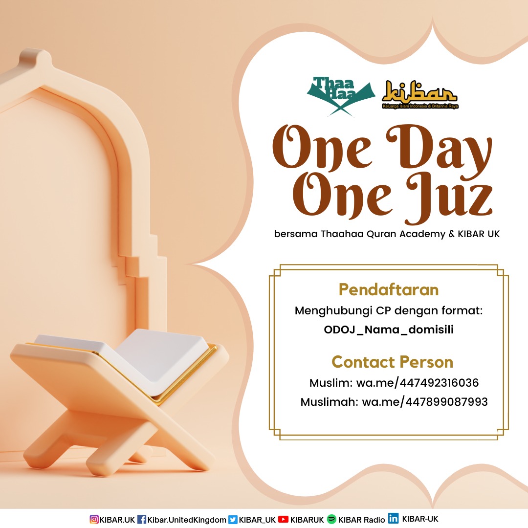 Untuk menjaga semangat kita dalam berinteraksi dengan Al Qur'an selama bulan Ramadhan, Thaahaa Quran Academy dan Kibar UK mengadakan program ODOJ (One Day One Juz) Ramadhan #ramadhan2023