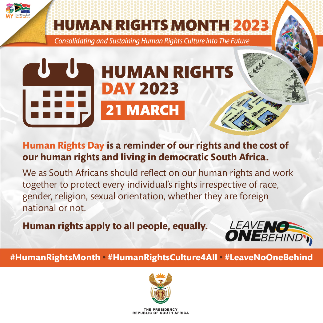 On #HumanRightsDay, we remember the lives lost at the Sharpeville Massacre on 21 March 1960 under the apartheid regime. Since 1994, government has made efforts to improve the livelihoods of South Africans. Read more: bit.ly/3EMvAeL. 

#LeaveNoOneBehind