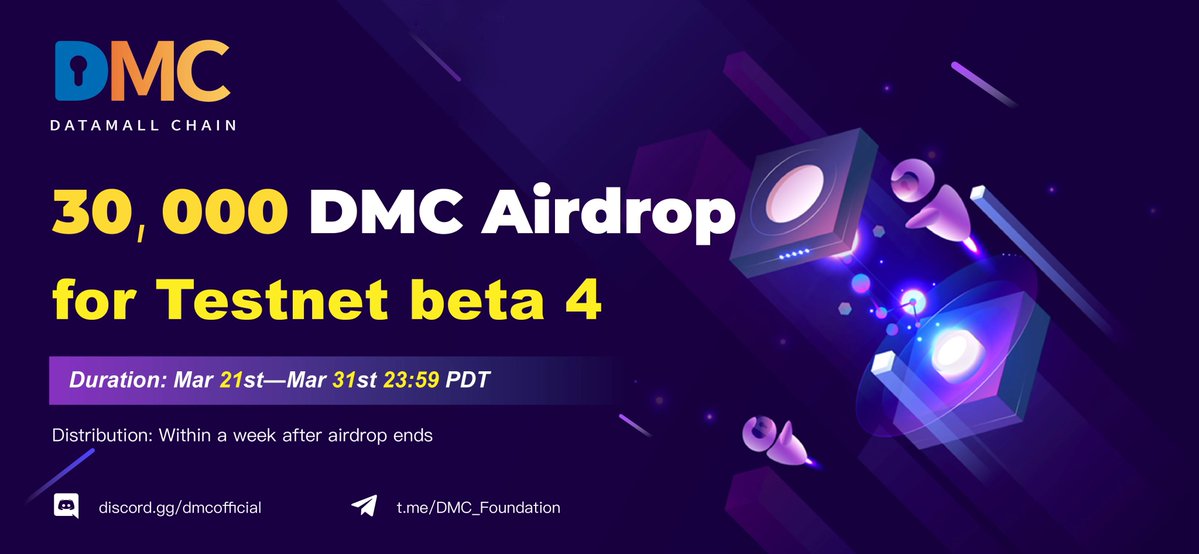 DMC Foundation (@datamallcoin) on Twitter photo #DMC Testnet beta 4 is launched!
#Airdrop is here for celebration!
✅FL <a href="/datamallcoin/">DMC Foundation</a>, retweet &❤️
✅Comment & tag 3 friends below
✅Join discord.gg/dmcofficial or t.me/DMC_Foundation
✅FL medium
✅Fill the form:
forms.gle/5oTD1AGpnkrS5v…
Details:
medium.com/@dmcfoundation… #DMC Testnet beta 4 is launched!
#Airdrop is here for celebration!
✅FL <a href="/datamallcoin/">DMC Foundation</a>, retweet &❤️
✅Comment & tag 3 friends below
✅Join discord.gg/dmcofficial or t.me/DMC_Foundation
✅FL medium
✅Fill the form:
forms.gle/5oTD1AGpnkrS5v…
Details:
medium.com/@dmcfoundation…