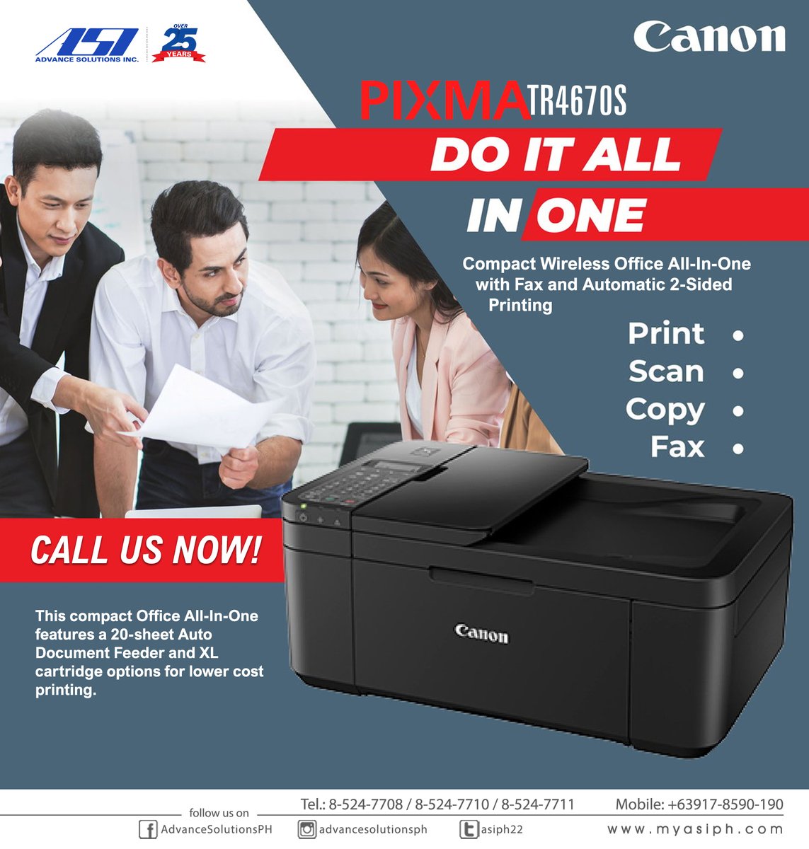 asiph22's tweet photo. #Canon #PIXMA TR4670S
Compact Wireless Office All-In-One with Fax and Automatic 2-Sided Printing

CALL US NOW!
T: 8-524-7708 / 8-524-7710 / 8-524-7711
M: +63917-8590-190
https://t.co/qXwB7aouUM
FB:     AdvanceSolutionsPH
IG:    advancesolutionsph 
#myasiph #Printer https://t.co/ST4pwmVss2