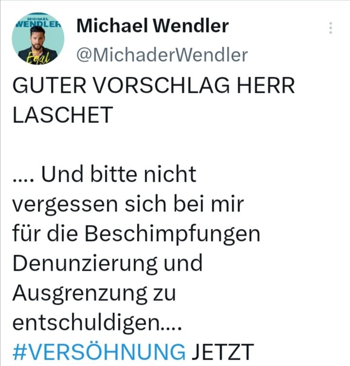 Für was sollte sich jemand bei einen #Wendler entschuldigen? 🤬 Der Wendler hat über viele Monate Hetze betrieben und dazu den Holocaust verharmlost. #Wendler gehört vor Gericht und in den Knast und niemals nie wird es eine "Versöhnung" mit disen Typen geben🤬‼️Unglaublich 🤬🤬