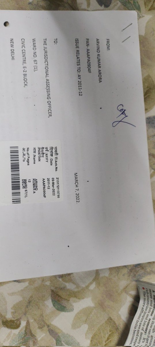arvinarora's tweet photo. @IncomeTaxIndia @nsitharamanoffc @FinMinIndia Thanks for your response. I had represented my case in writing to concerned ITO 67(1) at Civic Centre, New Delhi vide ACK NO. 213172110750 DTD 09.03.2022 AY 2011-12 PAN NO. AAAPA0904F ARVIND KUMAR ARORA, WARD 67(1) and had followed up with 3 personal visit during Mar 22toSept. 22 https://t.co/rObKi3VcT8