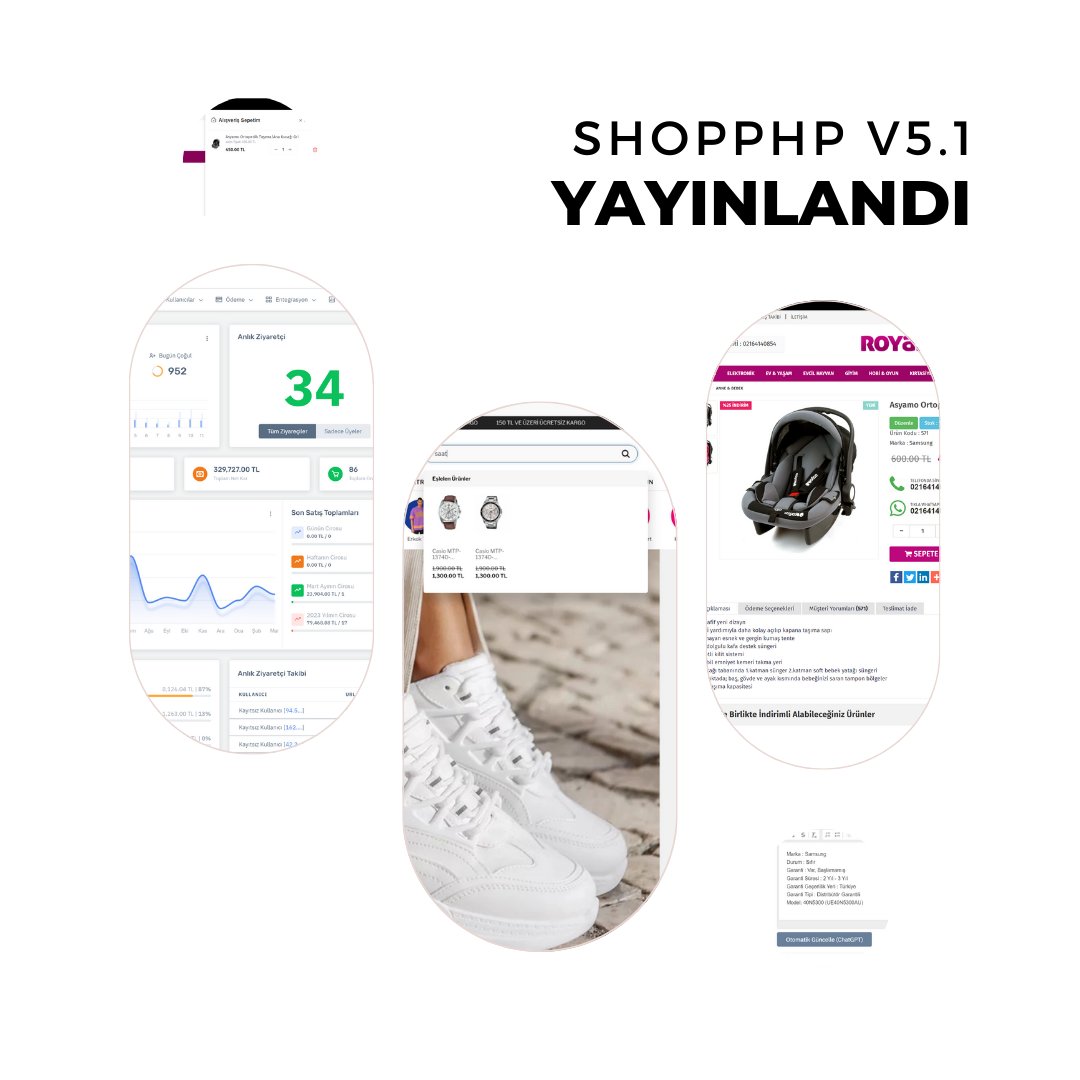 ShopPHP e-ticaret yazılımı v5.10 sürümü, eklenen bir çok yeni özellik ile yayınlandı. 21 Mart 2023 - Salı tarihinden itibaren, tüm v5.x kullanıcıları ücretsiz, tüm 4.x kullanıcıları %50 indirim ile v5.10 lisansına geçiş yapabilirler. shopphp.net/haberler/shopp…