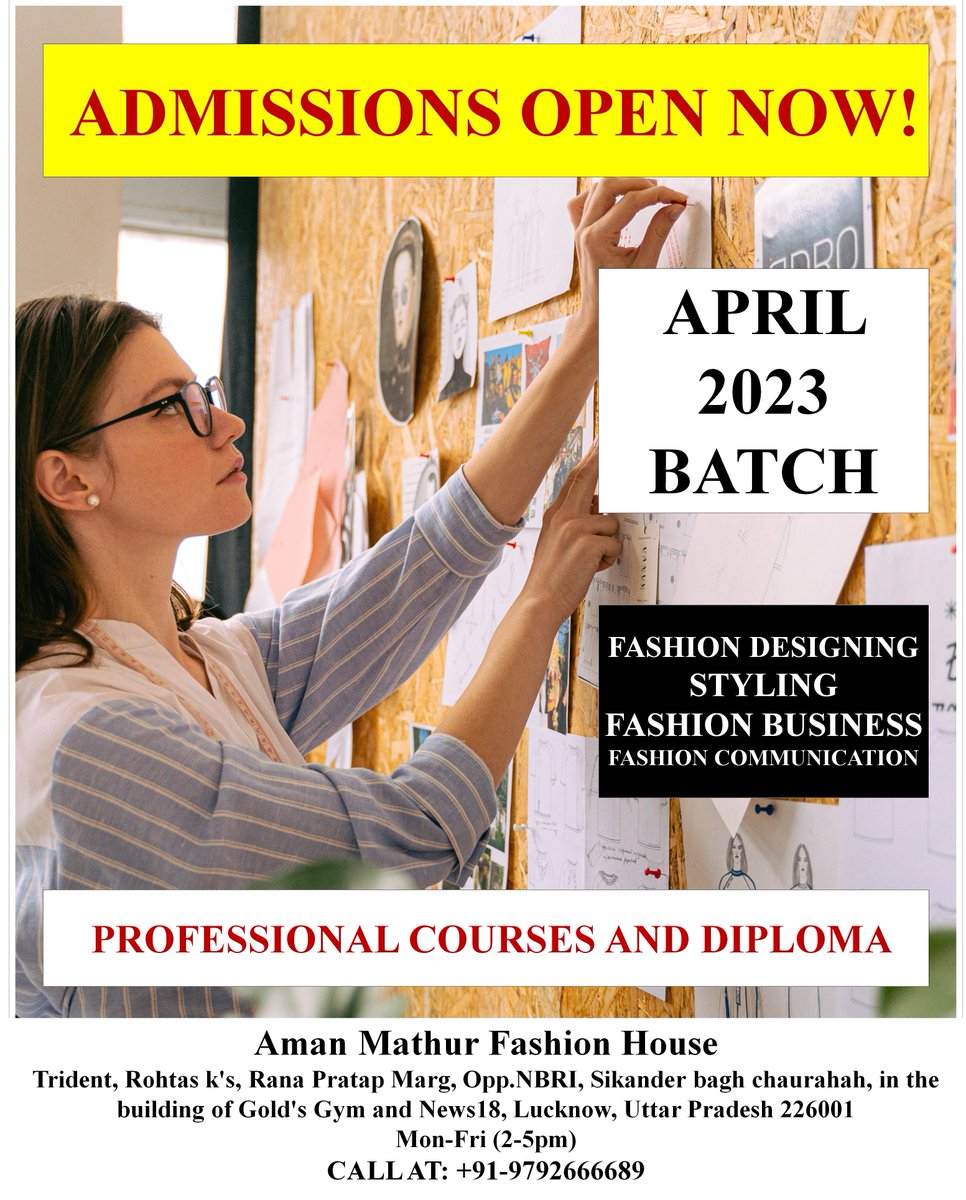 ADMISSIONS OPEN NOW! 
APRIL 2023 BATCH
PROFESSIONAL COURSES AND DIPLOMA 
CALL AT: +91-9792666689
amanmathur.co.in | poppdapp.com
#amanmathur #fashioninstitute #poppdapp #fashionmagazine #fashioncourse #businessfashion #fashion #style #business #ootd #stylish