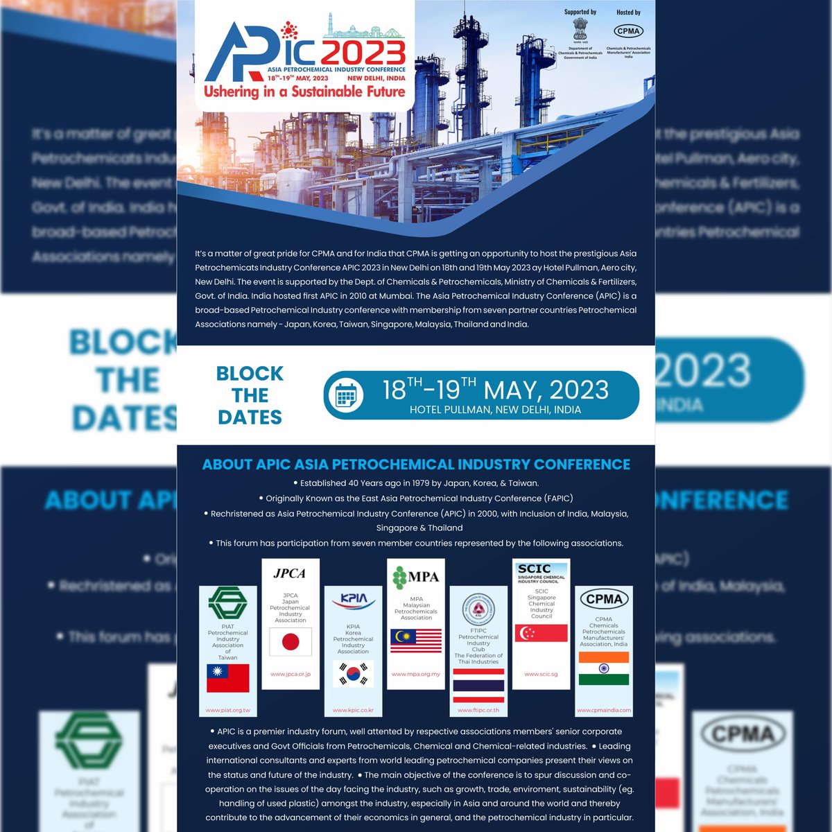 Apic2023's tweet photo. ASIA PETROCHEMICAL INDUSTRY CONFERENCE 2023

18th - 19th May, 2023

#apic2023 #petrochemical #delhi #asia #petrochemicalindustry #india #sustainability #conference2023 https://t.co/zxS108YJWD