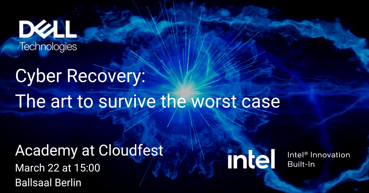 NyffelerPatrick's tweet photo. If you're at #Cloudfest, join the #DellTech team on March 22 for an academy session and learn how to implement a resilient Cyber Recovery strategy for your cloud offerings. https://t.co/gOA0tTrD6g #DellTechCSP #IntelInnovationBuiltIn #iwork4dell https://t.co/BUDXq6peHZ
