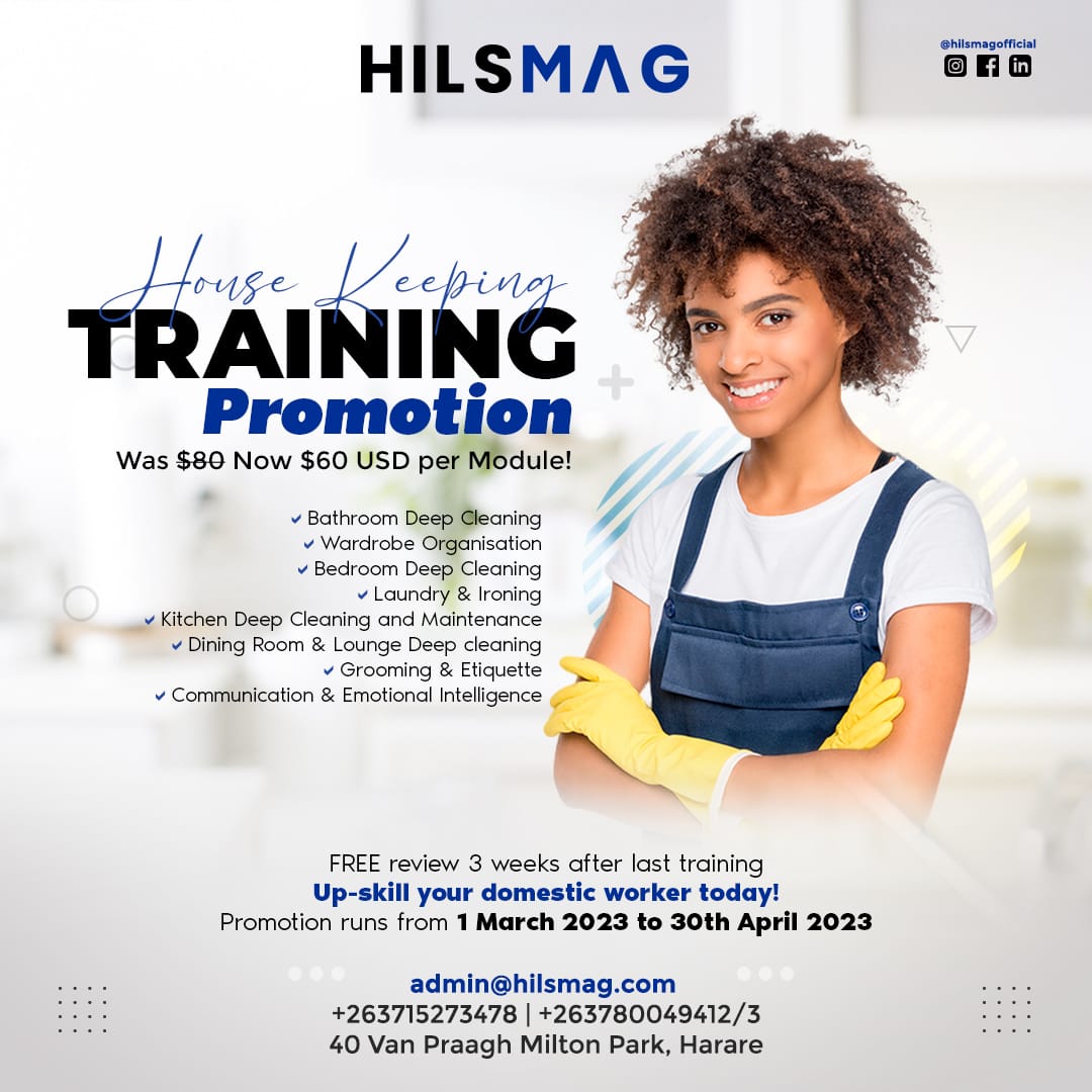 House keeping training promotion!

Come and join today 

Up-skill your domestic worker today!

#hilsmagofficial #housekeeping #training #promotion #harare #zimbabwe