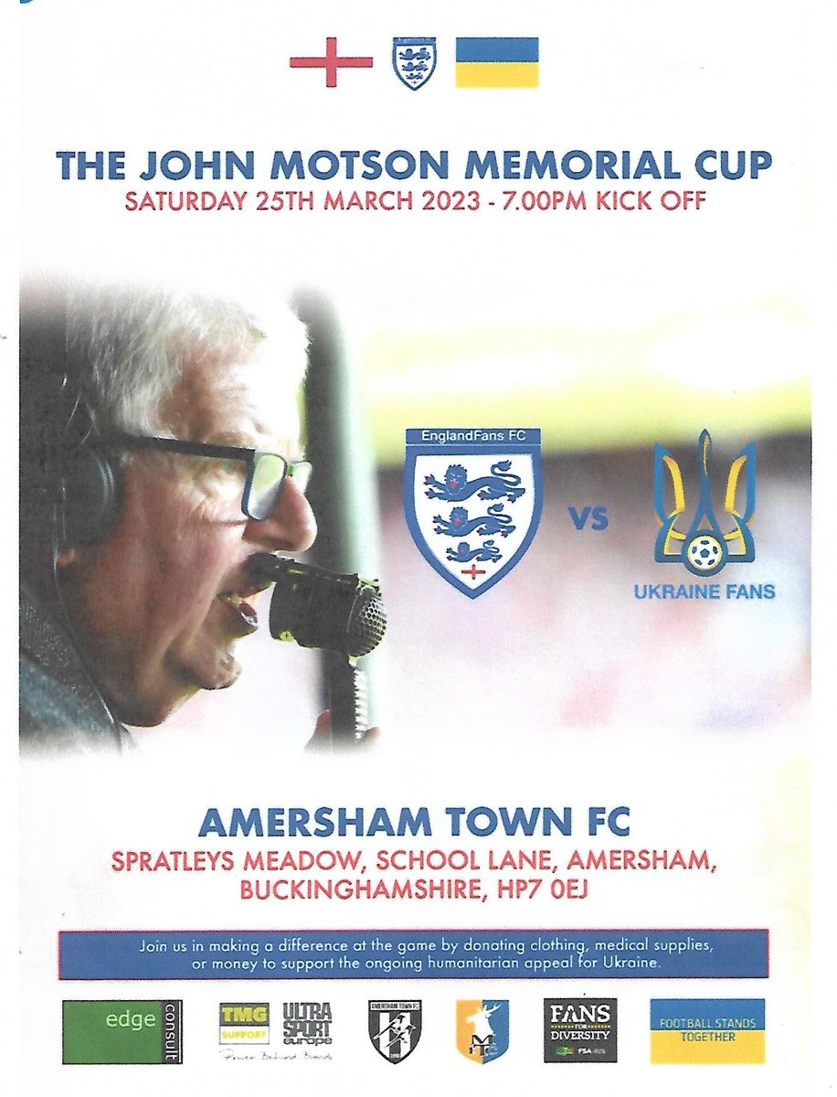 MottysMic's tweet photo. PLS RT This Saturday at @AmershamTownFC, it's
@englandfansfc1 vs Ukrainefans. Hope to see loads of you down for this. You can listen live from 6.50pm GMT on https://t.co/OL71a21xob IYCMI @BBC3CR @WycombeSound @ChilternVoice @ukraine_world @ukrfootballnet @Ukraine @bucksfreepress https://t.co/ollgkPJVGq