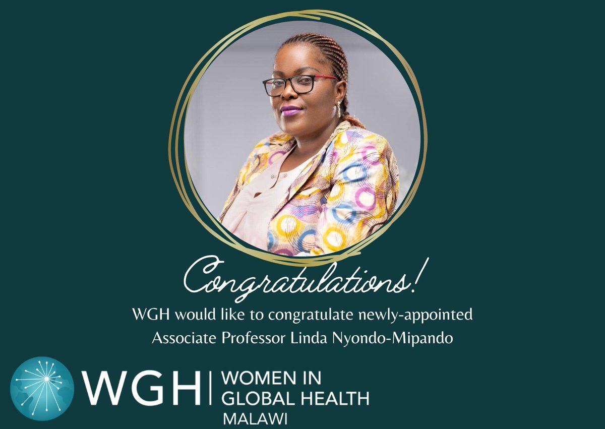 As Women in Global Health Malawi, we would like to send our warmest congratulations to our chapter member Dr Linda Nyondo-Mipando on their promotion to Associate Professor! 

Well deserved! 🎉
#WomenInLeadership
#WomenInGlobalHealth
