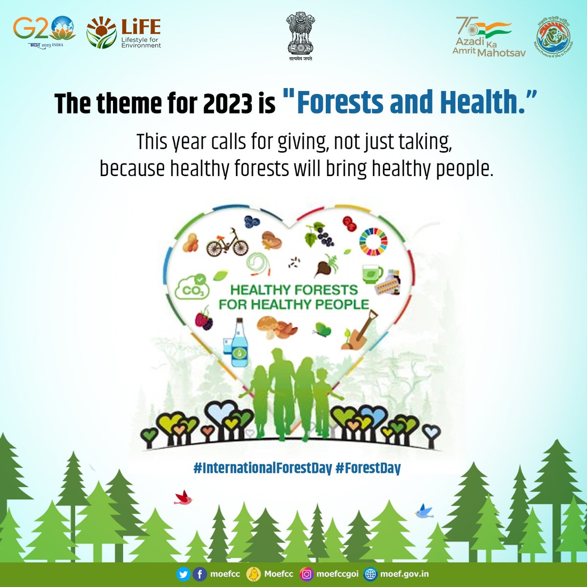 The theme for #InternationalForestsDay 2023 is 'Forests and Health.”
Forests purify the water, clean the air, capture carbon to fight climate change, gives food and life-saving medicines.

Let's safeguard these precious natural resources.

#InternationalForestsDay #ForestsDay