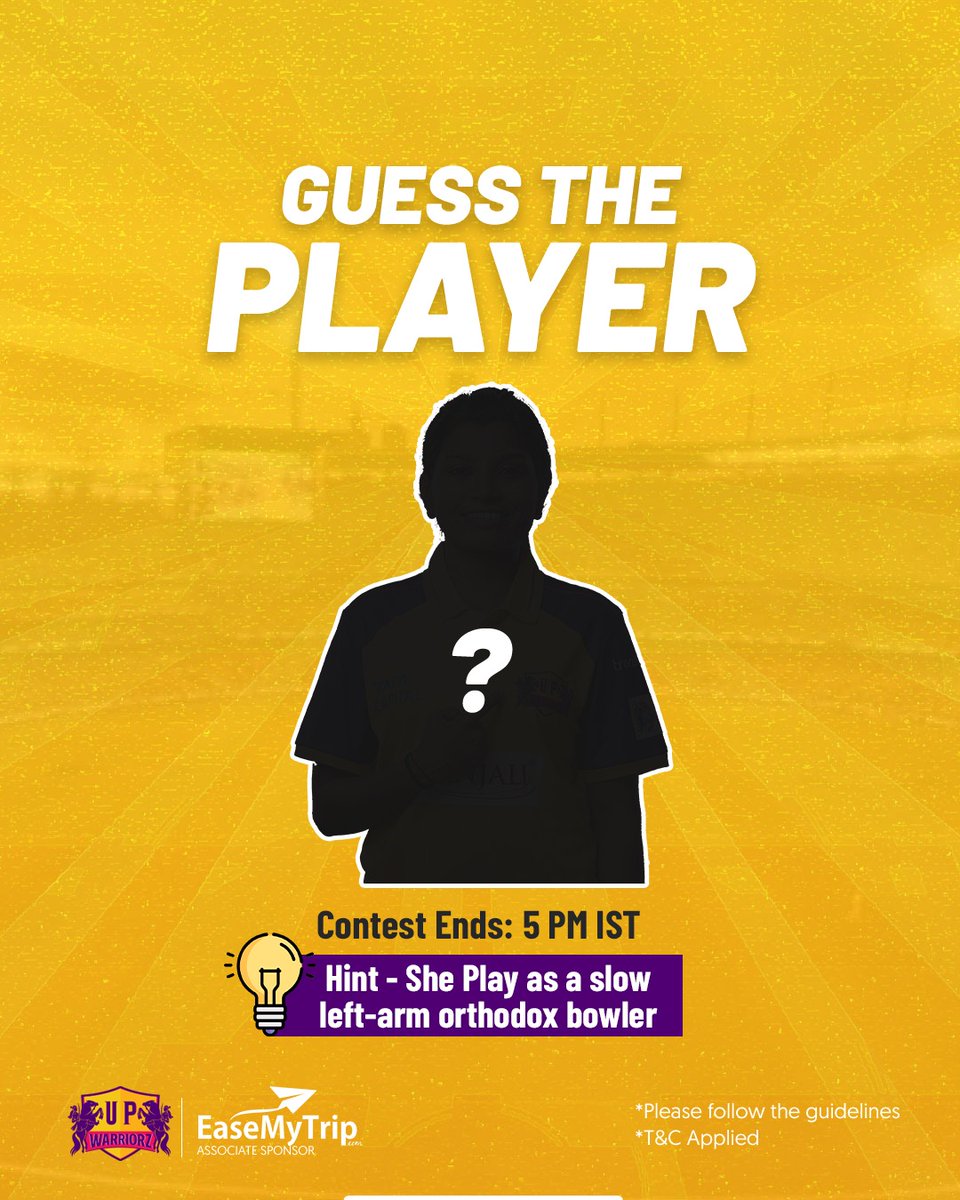 EaseMyTrip's tweet image. EaseMyTrip presents Guess the Player!🤩
Here is a chance to WIN BIG🏏
Here are the guidelines:

1. Follow EaseMyTrip’s twitter handle
2. Use #UPWarriorz and #EaseMyTrip with your answer
3. Post your answer in the comment section before the mentioned time