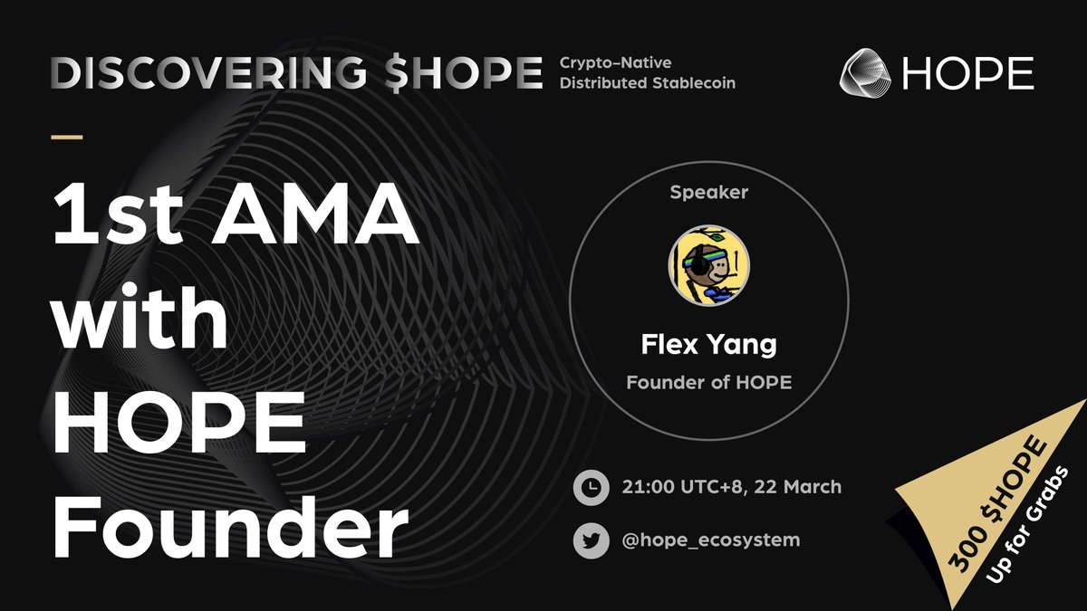 Discover everything about $HOPE ⚡️and the ecosystem in our inaugural AMA!

🗣️@HopeMoonman Flex, Founder of #HOPE 
📅 22 Mar, 21:00 UTC+8
🪙Follow us+RT this tweet+tag 3 friends to win up to 300 $HOPE! 

🎁More ways to win below 👇

⏰Set a reminder now 👉
x.com/i/spaces/1nAJE…