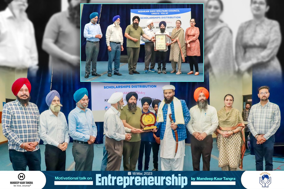 Mandeep_Tangra's tweet photo. I was once again invited to the Nishkam Sikh Welfare Council's event held at Guru Nanak Dev Engineering College, Ludhiana for the distribution of Scholarships to 350 Students. Nishkam is doing exceptional work. It was great to see the relief and smiles of the students. Scholarships of more than 85lacs have been distributed. My special thanks to Mr Jaswinder Singh Khalsa for inviting me to share my journey and distribute scholarships. I got deeply touched by the Lecture of Mohammad Usman Ji (Shahi Imam ) and Gurpreet Singh Ji (Founder of Manukhta Di Sewa). It was a pleasure to meet Mr Narinder Singh (President of Nishkam Sikh Welfare Council), Mr Gopal Singh CA (General Secretary of Nishkam Sikh Welfare Council), Mr Navjot Singh and Ms. Amarjot Kaur.  Thank you, Avantika Panjtoori, Owner of Auckland grammar sen sec school, Fatehgarh for joining me along from Moga.

@NishkamSikh
@LudhianviUsman 
@OfficialGNDEC 

#MandeepKaurTangra | #SimbaQuartz | #ChangingLives | #BeNiceAnyway | #ITVillage | #ReverseMigration | #PRpunjab | #TEDxSpeaker | #womenentrepreneurs | #GNDECLudhiana | #BuildingEcosysytem | #RisingWomen | #NishkamSikhWelfare | #AucklandGrammarSchoolfgp |
