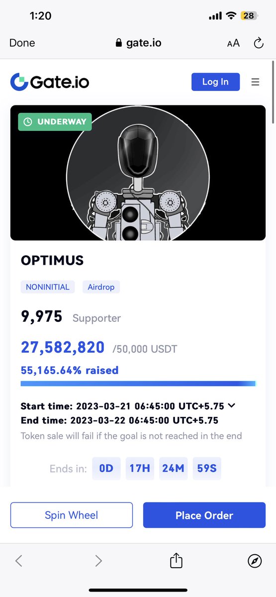 AltGemHunter's tweet image. 🔥 #OPTIMUS now nearly 28 million raised on @Gate_io. Probably nothing 🤖