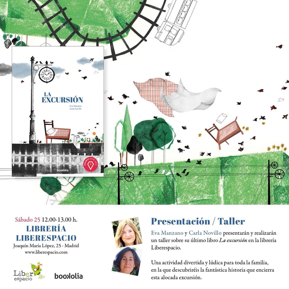 Infanmusic's tweet photo. ¿Queréis ir de excursión y conocer las andanzas de esta cama aventurera? 

Sábado 25 de marzo Taller Presentación en @liberespacio 

Carla Novillo y Eva Manzano y su libro “La excursión” editado por @bookolia 

#bookolia #apimadrid #libreria #ilustracion #literaturainfantil https://t.co/rIAOGttv7t