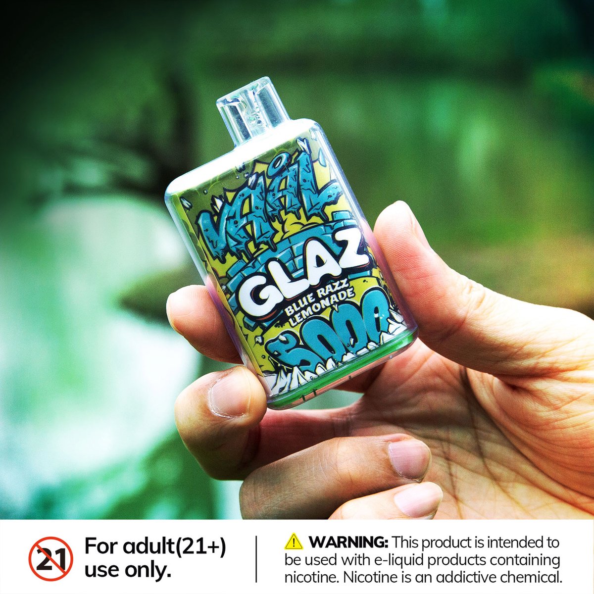 VaalVapor's tweet photo. Throw away your worries and make room for GLAZ5000.😆

WARNING: This device contains nicotine, nicotine is an addictive chemical.

#rechargeablepod #vaping #vaal #disposablevape #disposable #vapeon #glaz5000 https://t.co/R8Ep260aFR