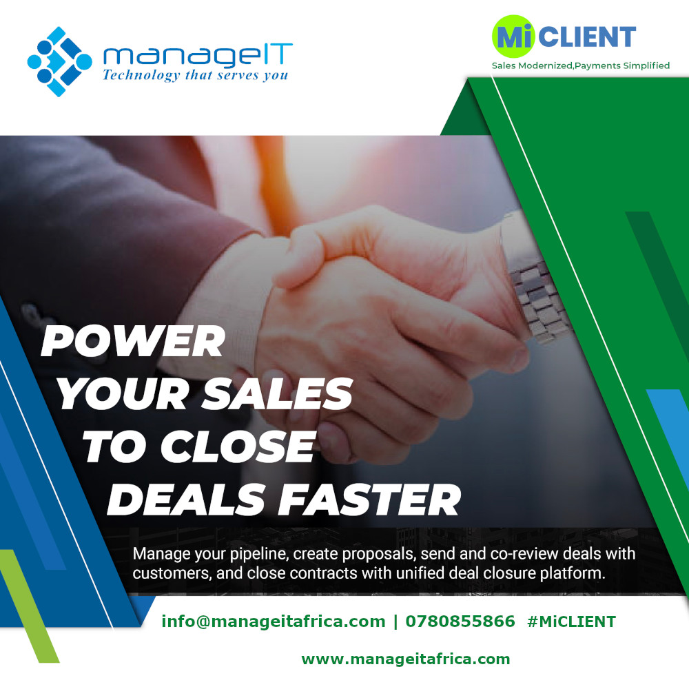 manageitafrica's tweet image. #Miclient automates all your client interactions.
Build quotations with customizable templates &amp;amp; experience reduction of 28% time in quote creation and sharing with your customers.
 
Call us:  0780 855866.
Email in    info@manageitafrica.com
Visit Us:  rb.gy/vqukx9