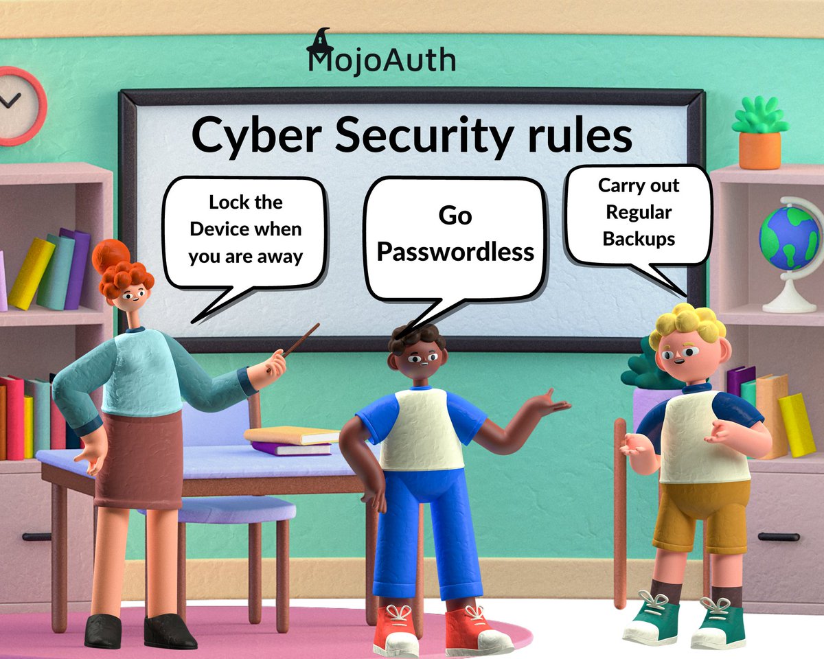 MojoAuth's tweet photo. In our tech world, #CyberSecurity is crucial as everything is now online. 

Follow these rules: Lock your device, back up regularly, and go passwordless.

 Weak passwords make you vulnerable to #CyberAttacks. Stay safe online! 

#CyberSecurityAwareness https://t.co/zJmImPf3Yq