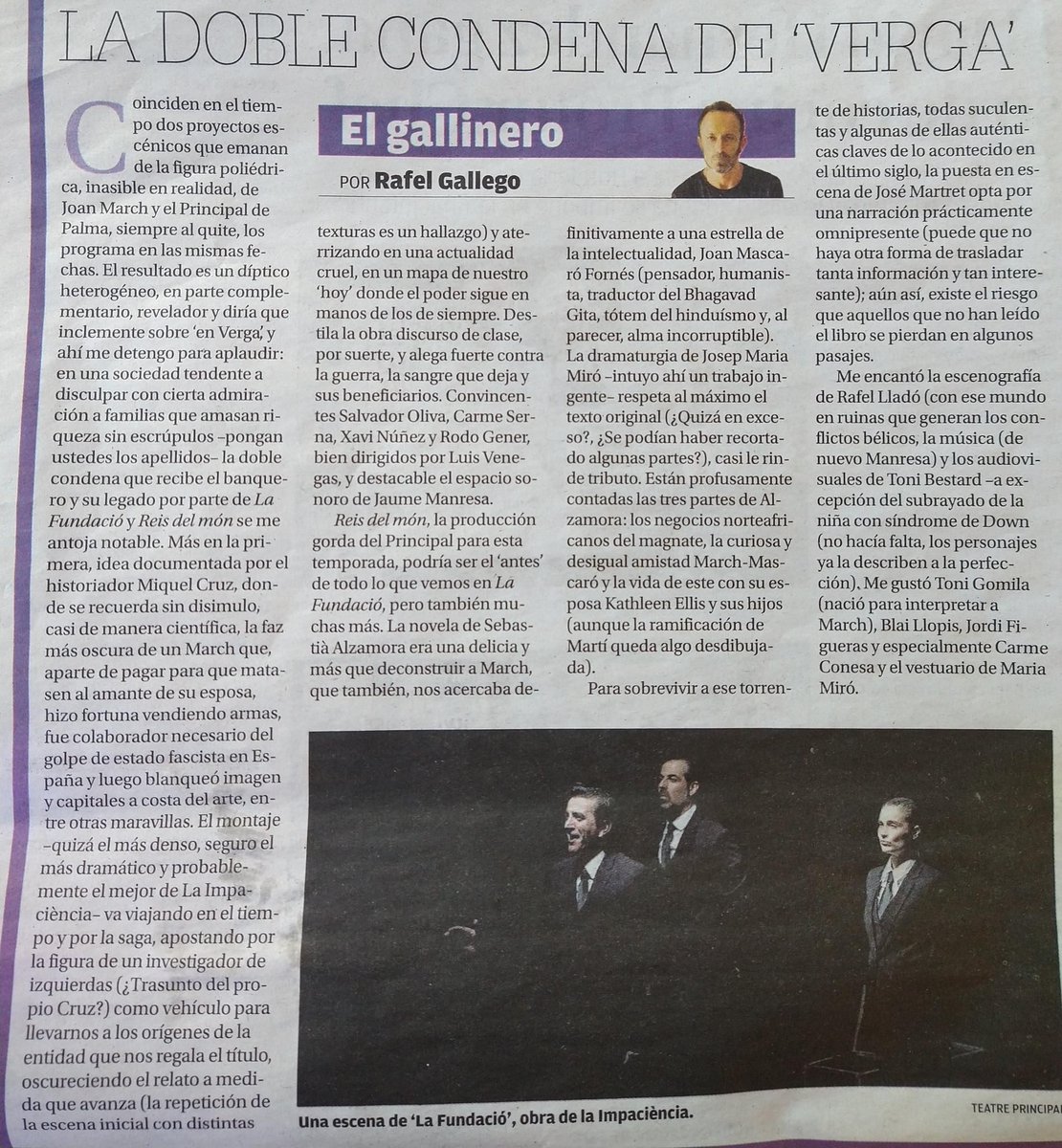 Xanuro's tweet photo. Crítica de @RafelGallego1 sobre els dos espectacles d'aquest cap de setmana al @teatreprincipal 

Gràcies a tot l'equip de LA FUNDACIÓ! Un plaer treballar així, amb amics, família i amb una productora humil i valenta, @Cultural_ment 
LA FUNDACIÓ tornarà! https://t.co/Dc58ekWR4u