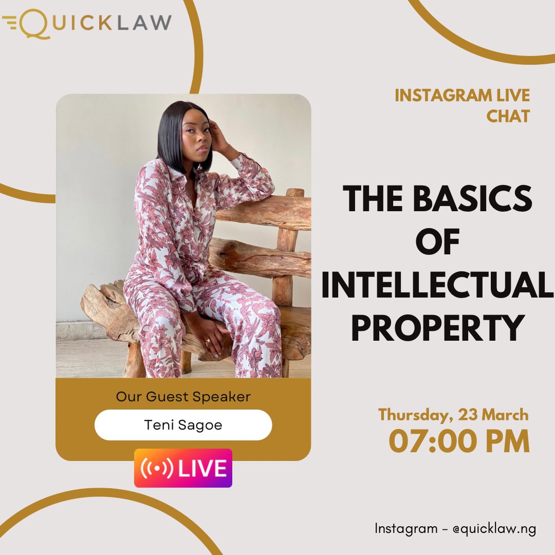 Please join us on Thursday evening, March 23rd, 7pm, for an exciting Instagram Live Chat with Miss Teni Sagoe (Executive Director Deola Sagoe Limited &amp; CLAN). We will be discussing all things intellectual property, particularly as it relates to the fashion industry.