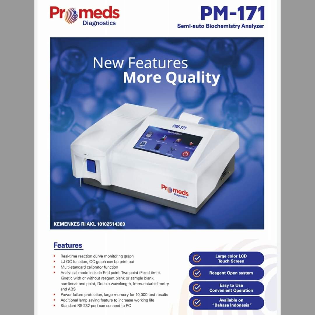 KaryaDeli's tweet photo. Promeds PM-171 Semi-Auto Biochemistry Analyzer dilengkapi dengan design yang ringkas , LCD layar sentuh, Reagent Open System dan tersedia dalam Bahasa Indonesia https://t.co/OIjuoDncFI