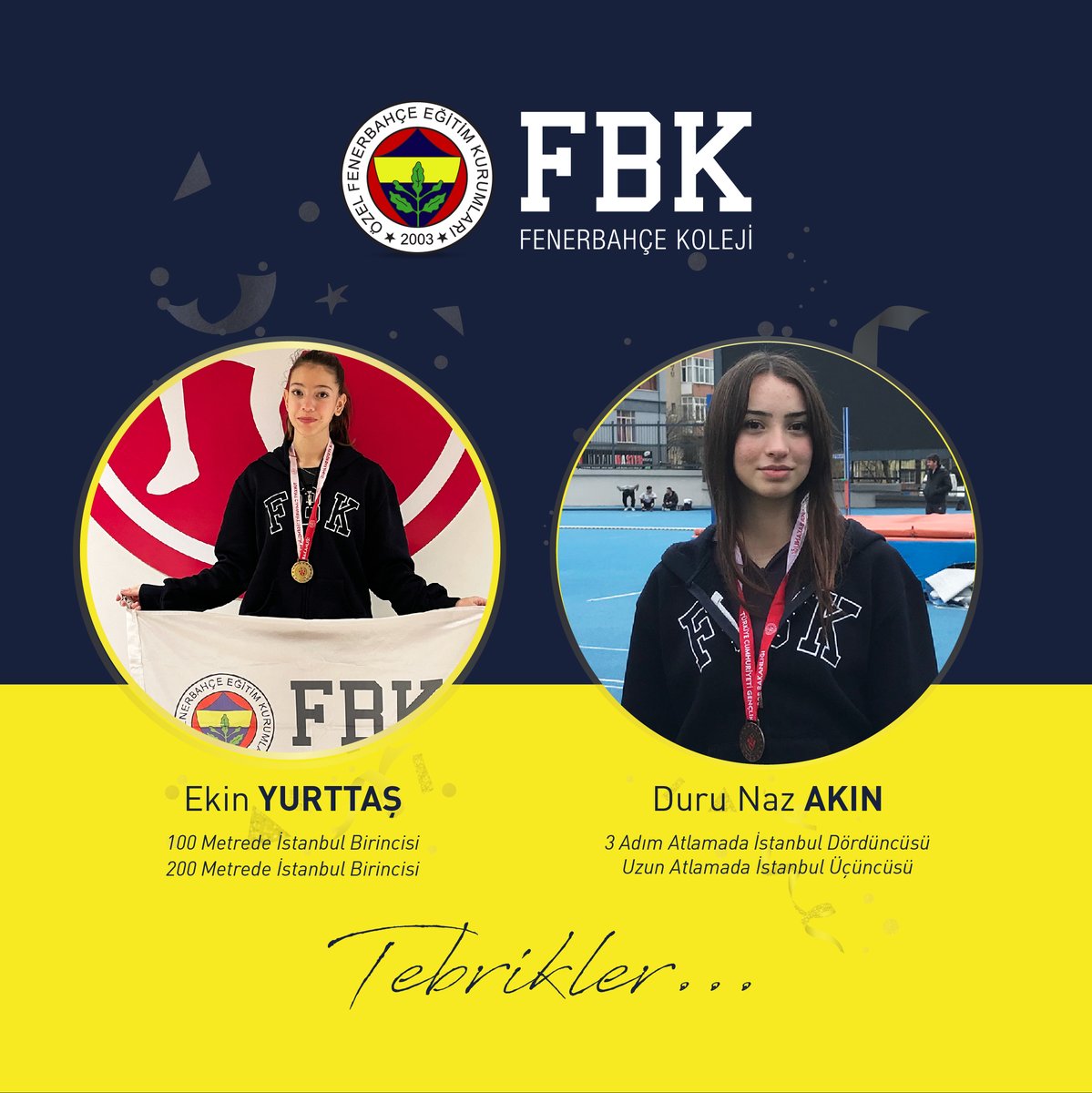 FBKoleji's tweet photo. Öğrencilerimiz atletizim müsabakalarından derece ile döndüler.🎉 Öğrencilerimizi tebrik ediyor, başarılarının devamını diliyoruz. 💛💙 https://t.co/JLyoQkMafp