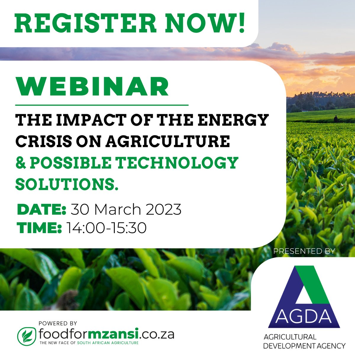 foodformzansi's tweet photo. Farmers, agri experts &amp; concerned South Africans, we're calling YOU.  The energy crisis is devastating our sector &amp; we need to find a solution. @AGDAAgency &amp; Food For Mzansi are hosting an urgent webinar on the impact of the crisis on the sector &amp; possible technology solutions. https://t.co/uuhMbRA93F
