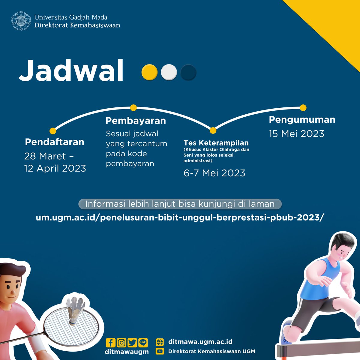 ditmawaugm's tweet photo. Hai sahabat Ditmawa…
Pendaftaran Penelusuran Bibit Unggul Berprestasi (PBUB) 2023 telah dibuka. Segera cek laman https://t.co/OaozOxJnN8 yaaa 🤩
So, persiapkan dirimu dan berkas-berkasmu! Semangat!
#dppugm #ditmawaugm #pbubugm #jalurmasukugm https://t.co/cErO1CBXDi