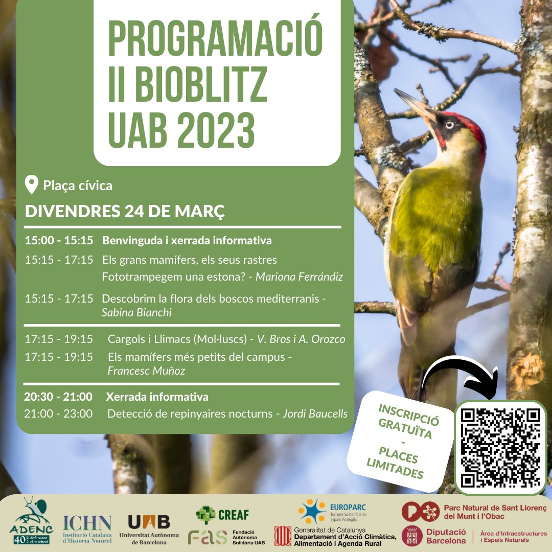 UABBarcelona's tweet photo. Encara sou a temps d'apuntar-vos a la 2a edició del #BioblitzUAB! 👉 https://t.co/t7okfcQQq9
#UAB @FAS_UAB @Biociencies_UAB @CREAF_ecologia @sandrasauramas @Adenc1982 @Bctuab @ICHN_IEC @redeuroparc @xarxadeparcs https://t.co/kmanFQJAID