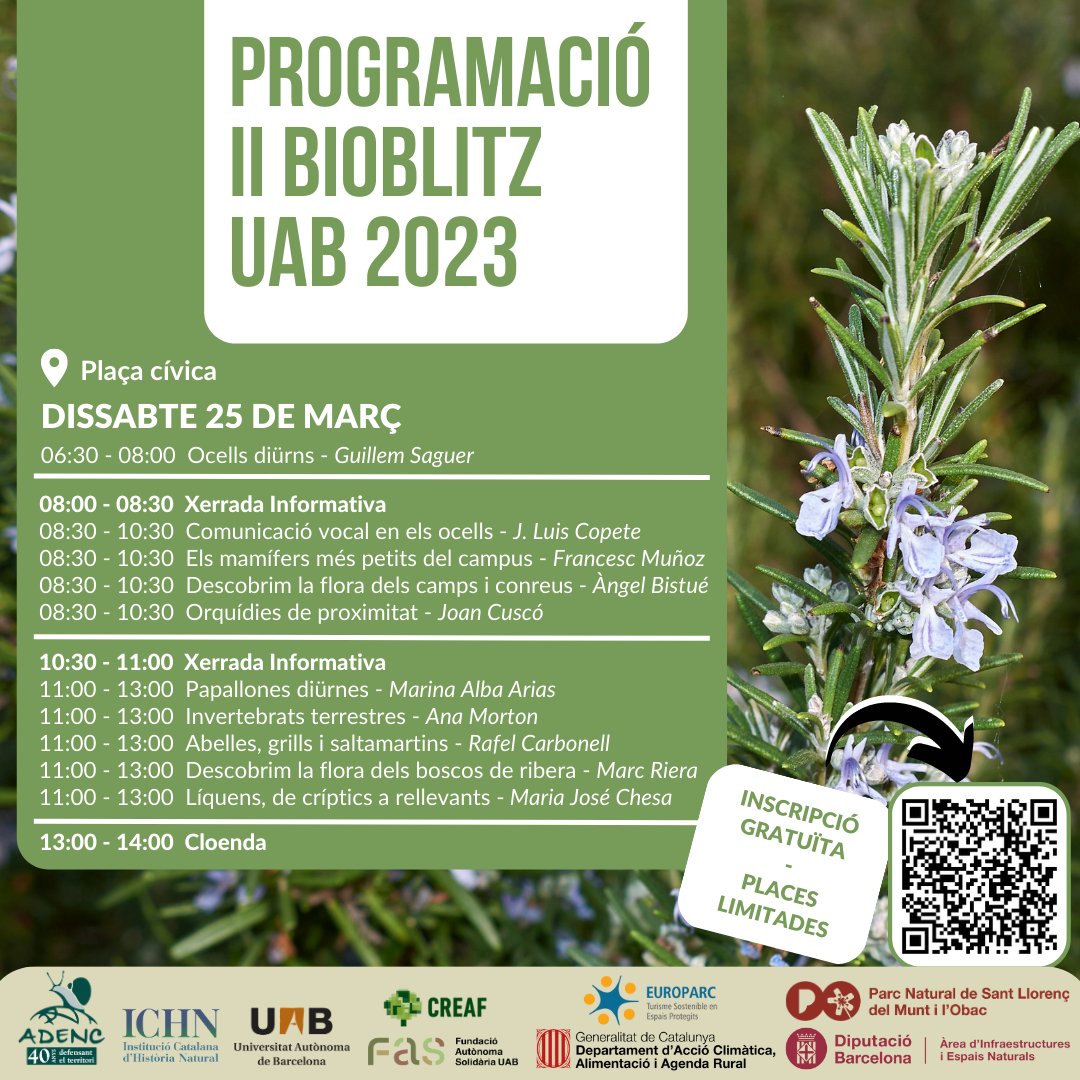 UABBarcelona's tweet photo. Encara sou a temps d'apuntar-vos a la 2a edició del #BioblitzUAB! 👉 https://t.co/t7okfcQQq9
#UAB @FAS_UAB @Biociencies_UAB @CREAF_ecologia @sandrasauramas @Adenc1982 @Bctuab @ICHN_IEC @redeuroparc @xarxadeparcs https://t.co/kmanFQJAID