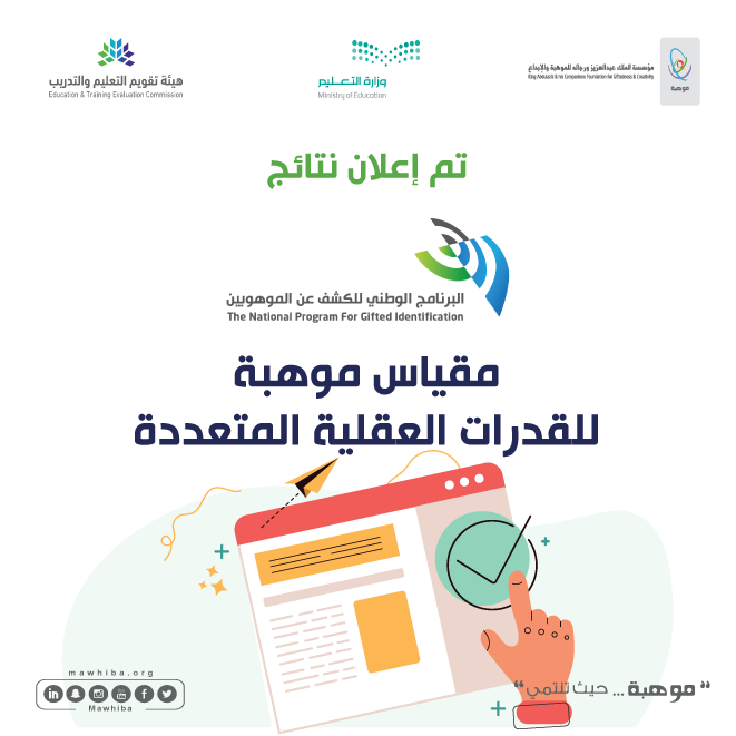 mawhiba's tweet photo. ينطلق الموهوبون في رحلتهم مع إعلان نتائج #البرنامج_الوطني_للكشف_عن_الموهوبين في عامه الثالث عشر بشراكة تكاملية بين #موهبة و @moe_gov_sa و @EtecKsa 

✨ للاطلاع على النتائج: 
https://t.co/3OfjfBJut6 https://t.co/59Bwm3viHG