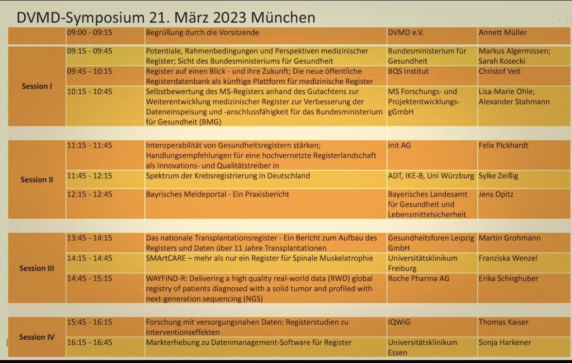 MirjamBauer's tweet photo. Heute: Frühjahrstagung #DVMD in München
👉Thema “Medizinische Register“,
Alles rund um #Dokumentation & #Informationsmanagement
Programm 👇🏻 https://t.co/o4Nk5ZKFiu