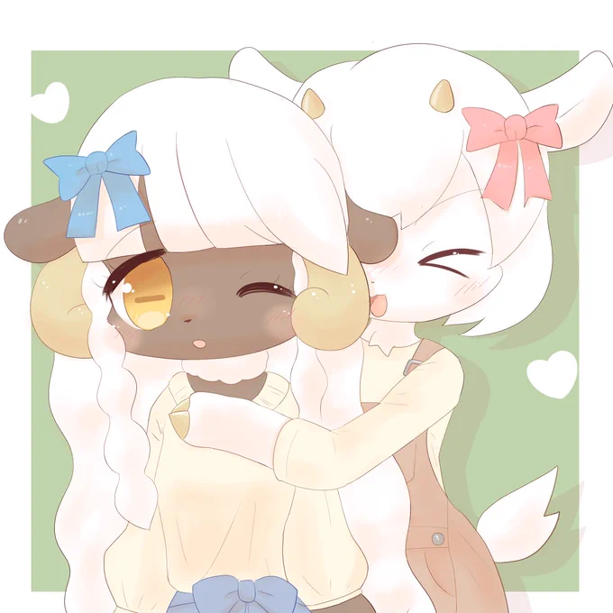 いちゃつくやぎとひつじの女の子 