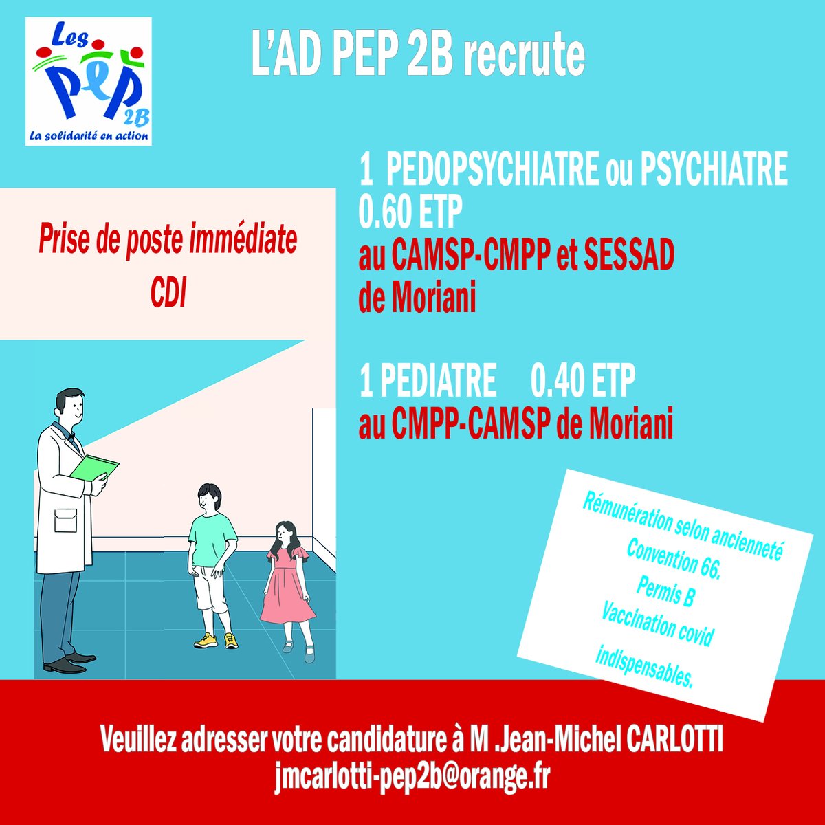 pep_2b's tweet photo. Offres d'emploi au CAMSP, CMPP et SESSAD à Moriani. #OffreEmploi #offresdemploi #medecins #Pédiatrie #psychiatrie #CDI #corse #job #recrutement #camsp #cmpp #sessad https://t.co/BCT1eVKhdh